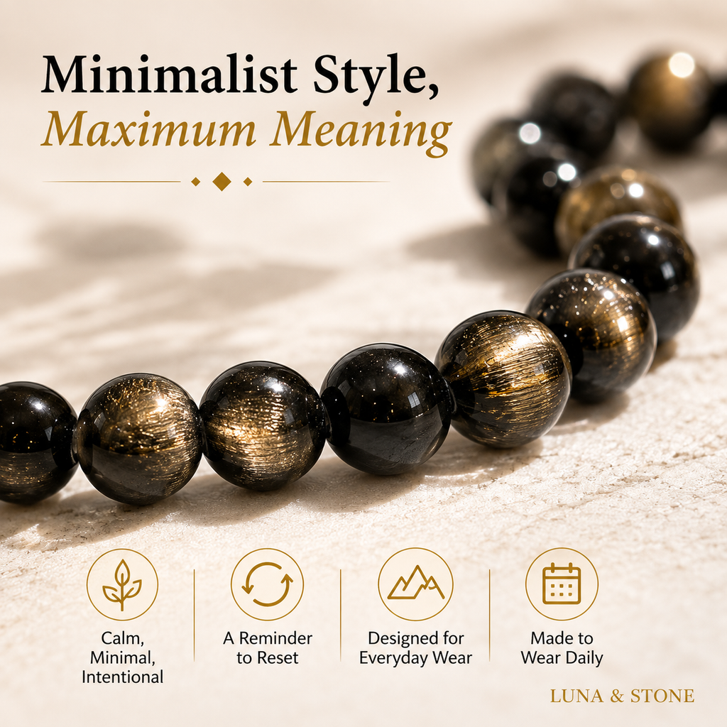 Gold Sheen Obsidian Bracelet — 8mm Natural Stone Beaded Stretch Bracelet for Men & Women