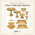 9-Piece Gold Cake Stand Set | Vintage Lace Edge Dessert Table Display for Weddings & Parties