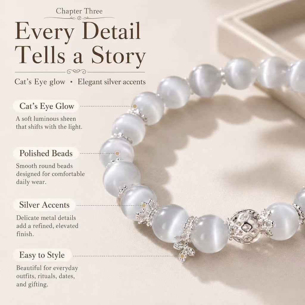 Moonlight Cat’s Eye Bracelet | Astrology-Inspired Moon Sign Jewelry – Silver Accents