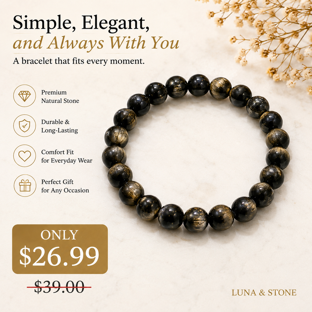 Gold Sheen Obsidian Bracelet — 8mm Natural Stone Beaded Stretch Bracelet for Men & Women