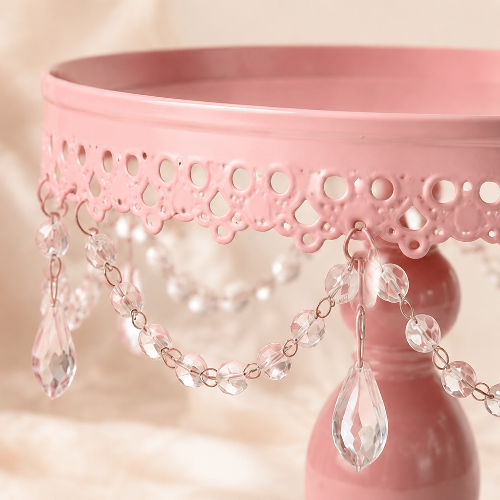 7-Piece Pink Cake Stand Set | Birdcage, Crystal Pedestals & Crown Dessert Display for Baby Showers & Birthdays