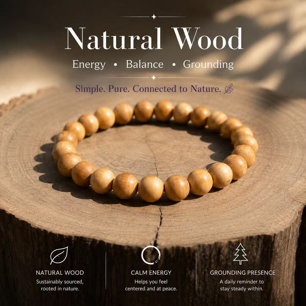 Natural Wood Bead Bracelet | Grounding Unisex Jewelry for Daily Calm – 8mm