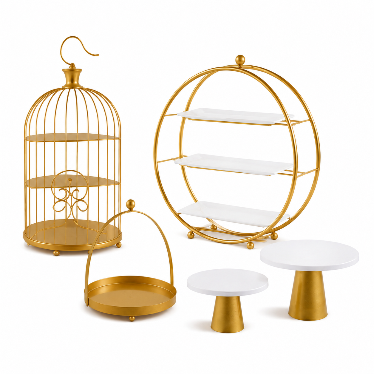 5-Piece Gold Dessert Stand Set | Birdcage & Tiered Display for Afternoon Tea, Weddings & Parties