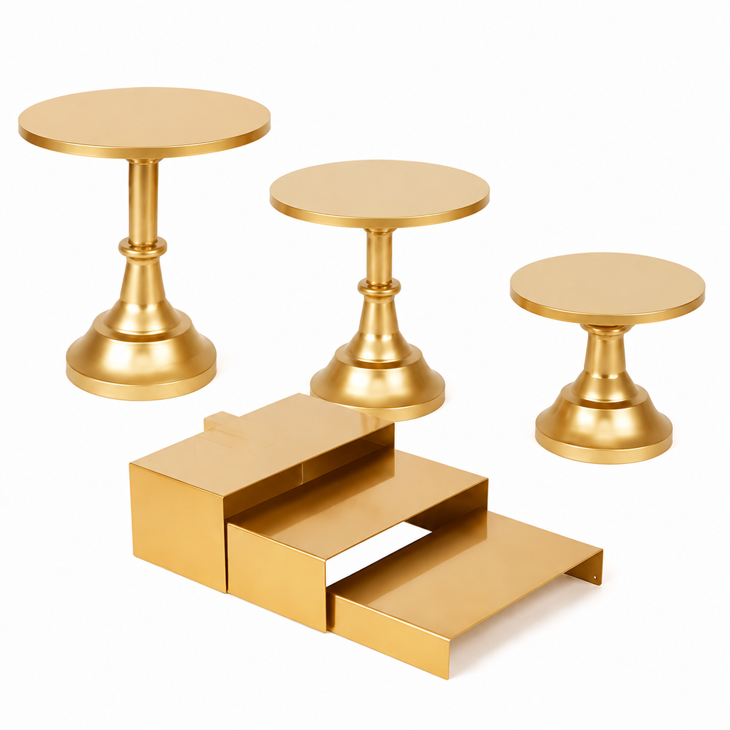 4-Piece Gold Cake Stand Set | Modern Pedestal Stands & Cupcake Riser for Birthdays & Parties