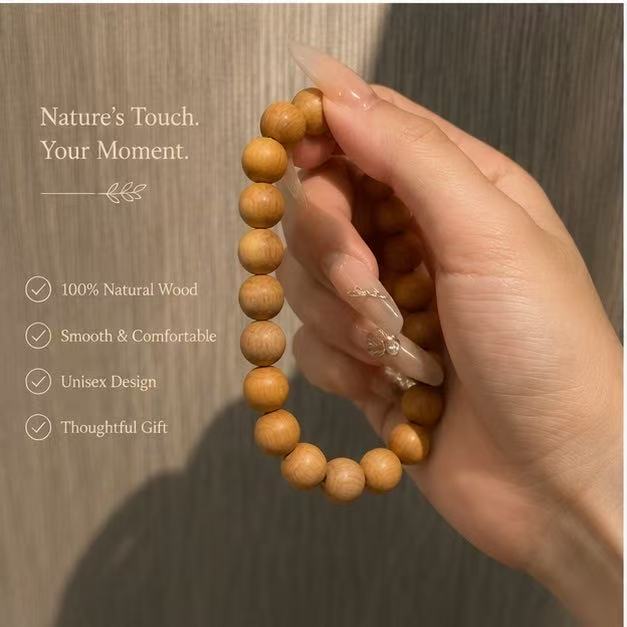 Natural Wood Bead Bracelet | Grounding Unisex Jewelry for Daily Calm – 8mm