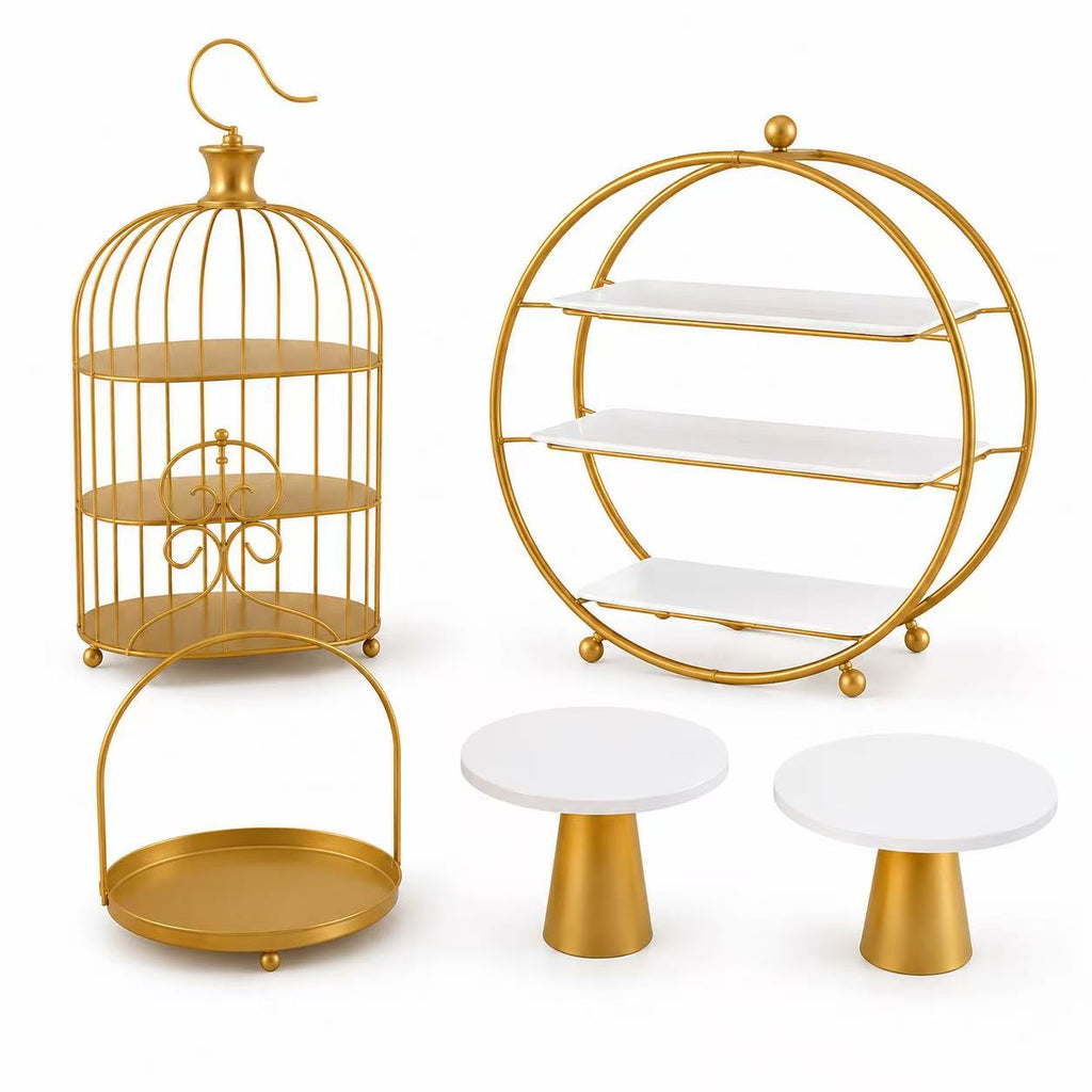 5-Piece Gold Dessert Stand Set | Birdcage & Tiered Display for Afternoon Tea, Weddings & Parties