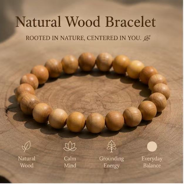 Natural Wood Bead Bracelet | Grounding Unisex Jewelry for Daily Calm – 8mm