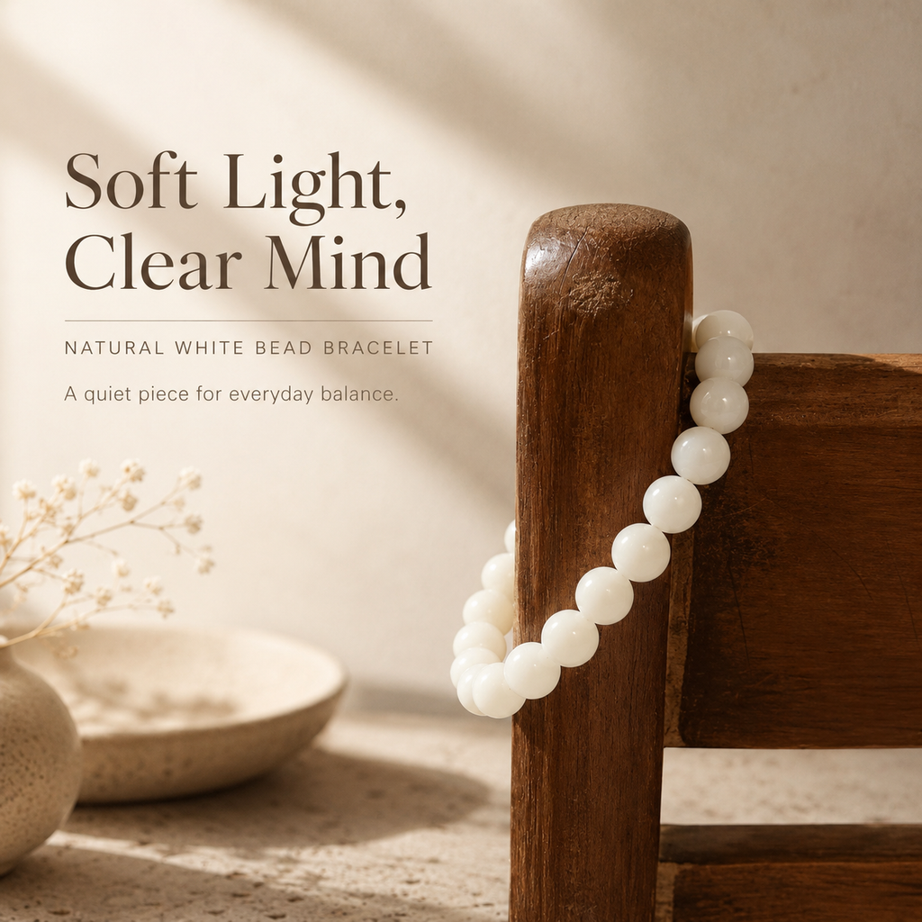 White Natural Bead Bracelet | Minimal Everyday Jewelry for Calm & Balance – 8mm