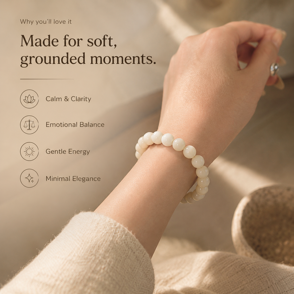 White Natural Bead Bracelet | Minimal Everyday Jewelry for Calm & Balance – 8mm