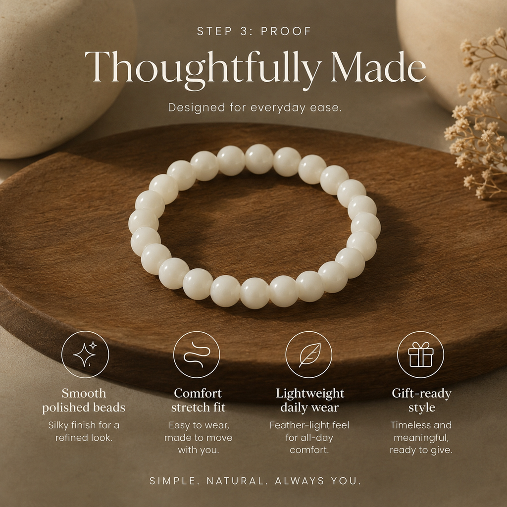White Natural Bead Bracelet | Minimal Everyday Jewelry for Calm & Balance – 8mm