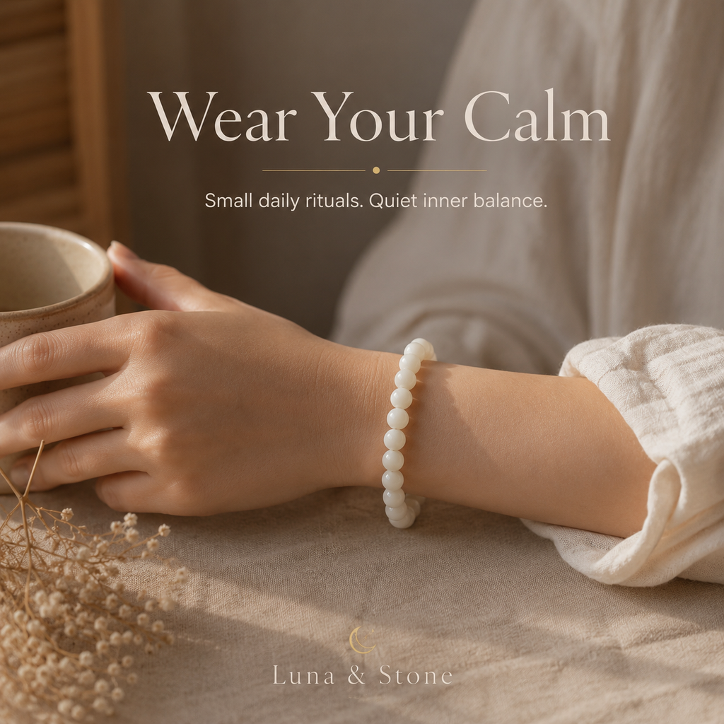 White Natural Bead Bracelet | Minimal Everyday Jewelry for Calm & Balance – 8mm