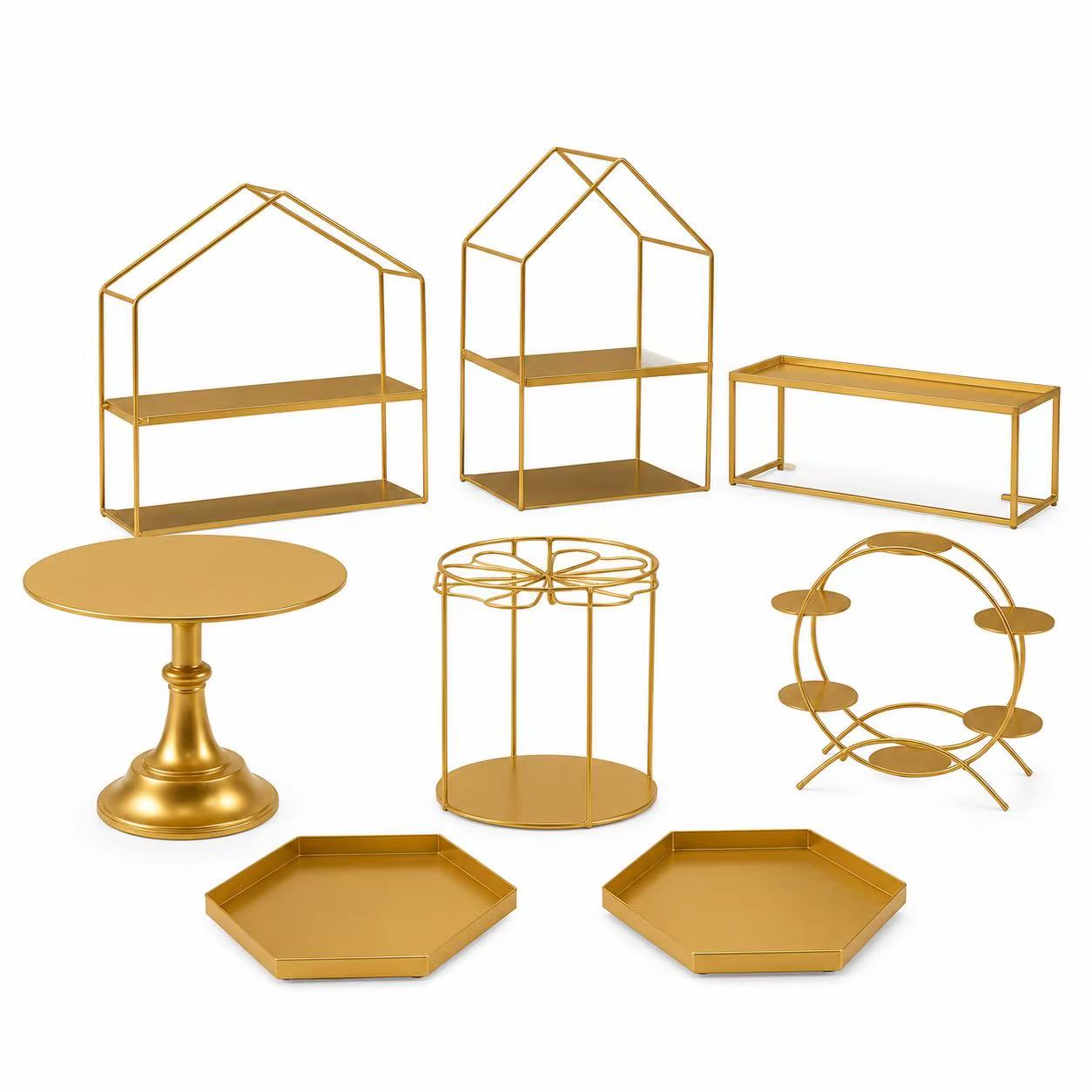 8-Piece Gold Cake Stand Set | Modern Geometric Dessert Table Display for Weddings & Parties